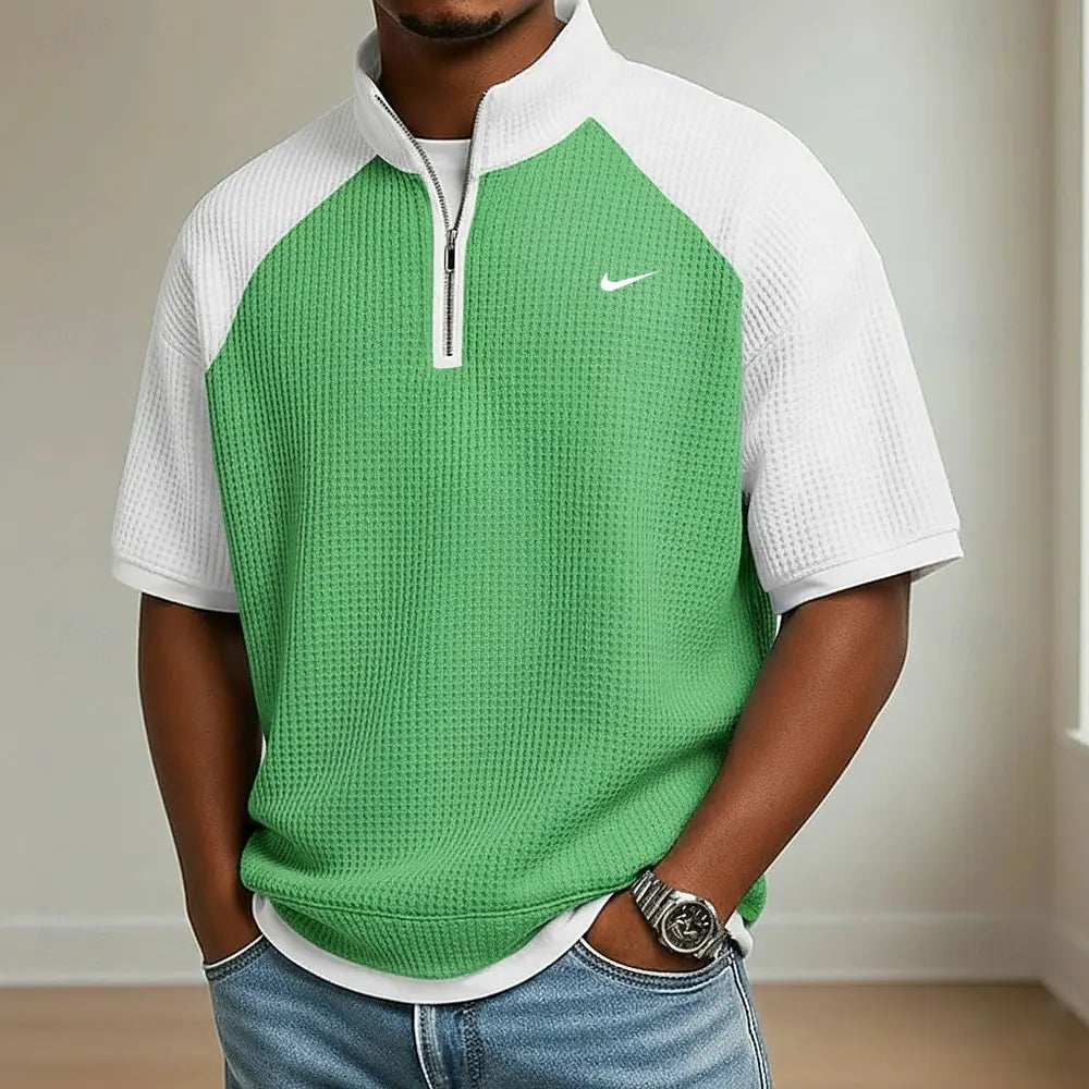 2026 Men's Waffle Knit Short-Sleeve Polo Shirt mySite