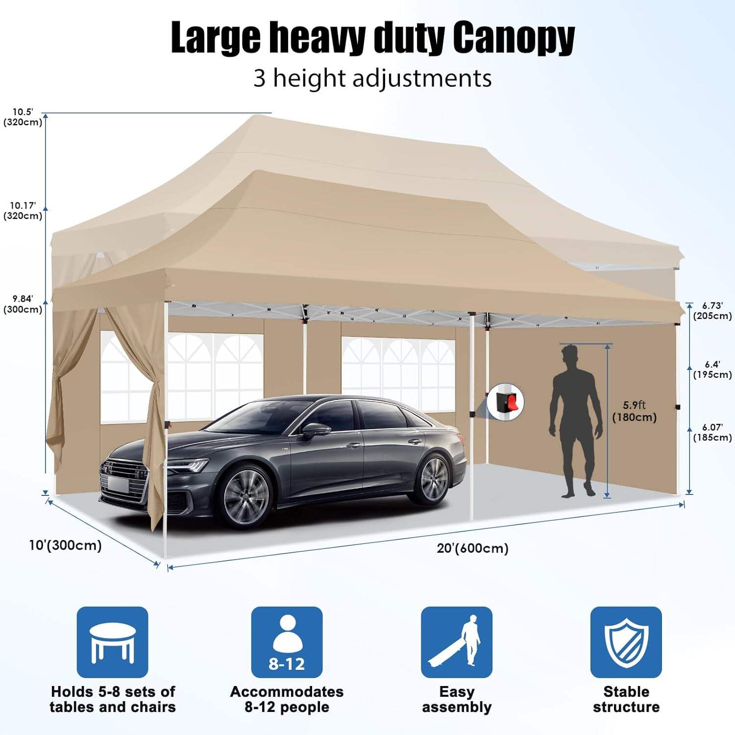 🔥[Hot sale]🔥10x20Pop up Canopy Tent with 6 sidewalls Commercial Heavy Duty Canopy UPF 50+ All Weather Waterproof Outdoor Wedding Party Tents mysite