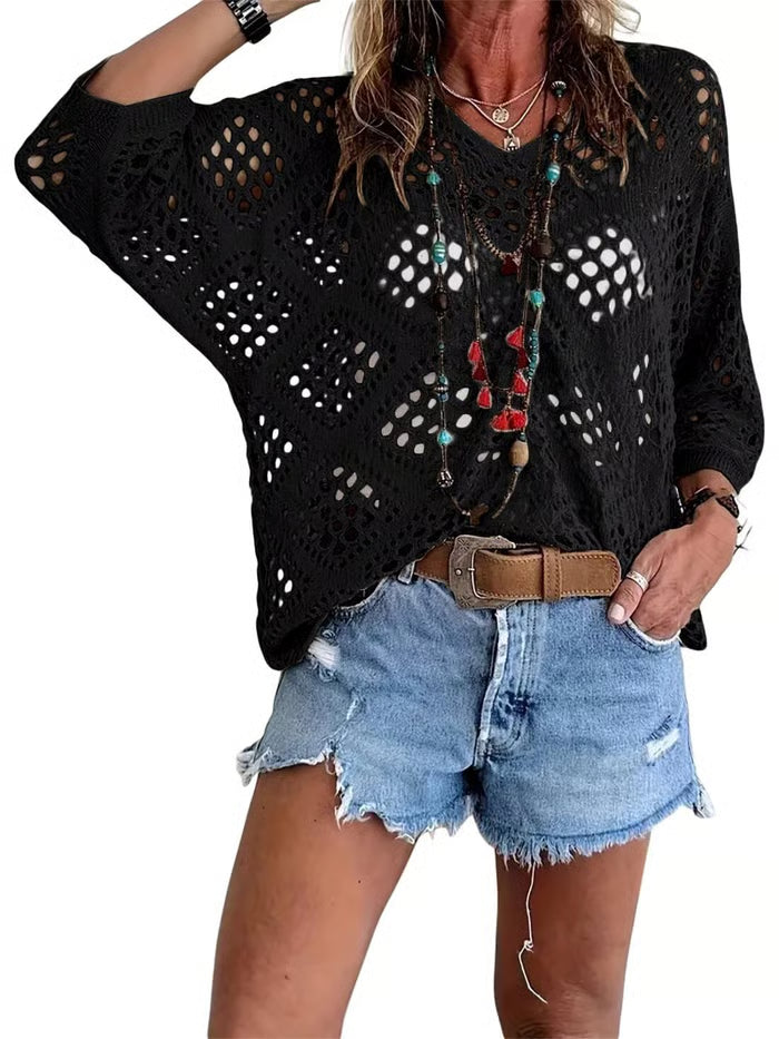 🌿 Handmade Crochet V‑Neck Boho Top | Apricot Summer Essential apareoi