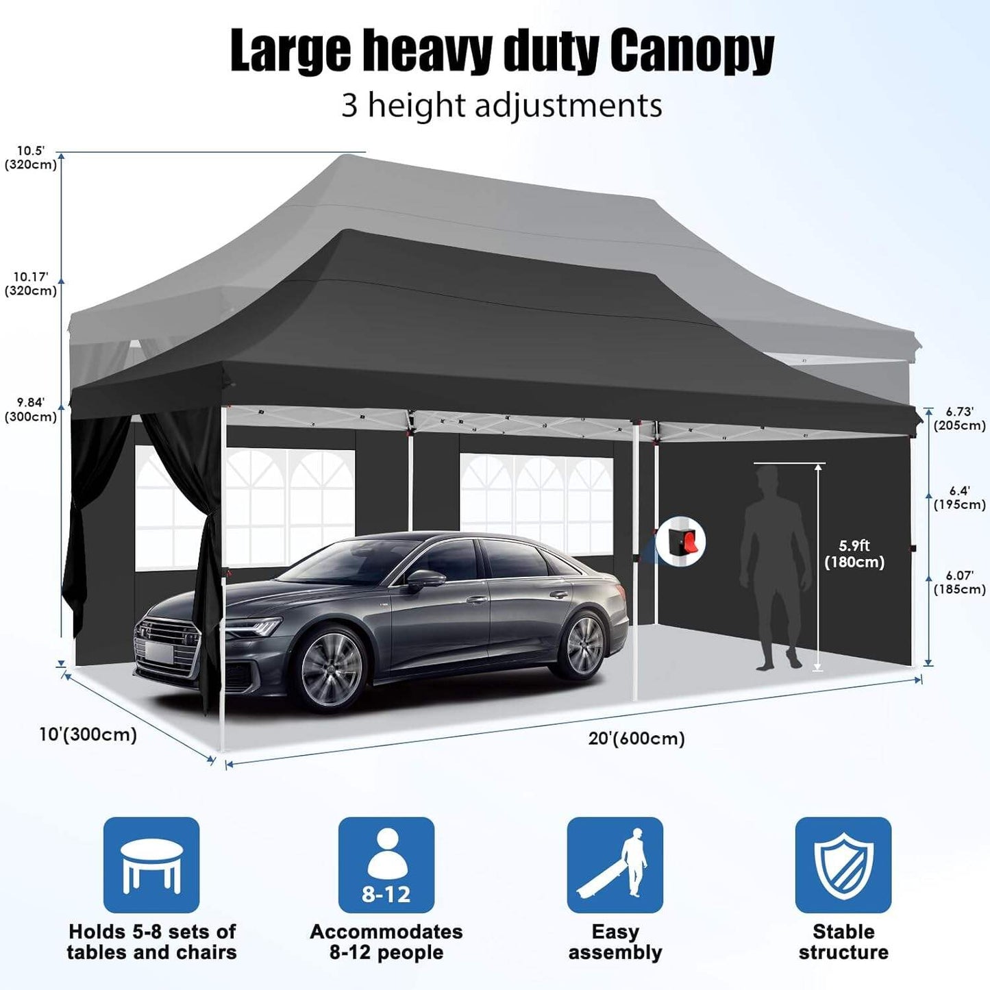 🔥[Hot sale]🔥10x20Pop up Canopy Tent with 6 sidewalls Commercial Heavy Duty Canopy UPF 50+ All Weather Waterproof Outdoor Wedding Party Tents mysite