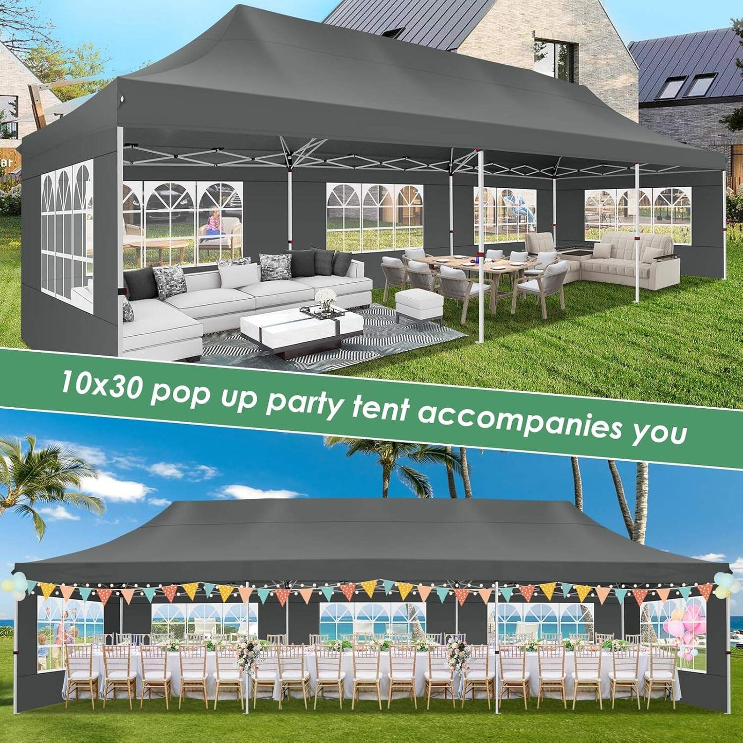 🔥[Hot sale]🔥10x20Pop up Canopy Tent with 6 sidewalls Commercial Heavy Duty Canopy UPF 50+ All Weather Waterproof Outdoor Wedding Party Tents mysite