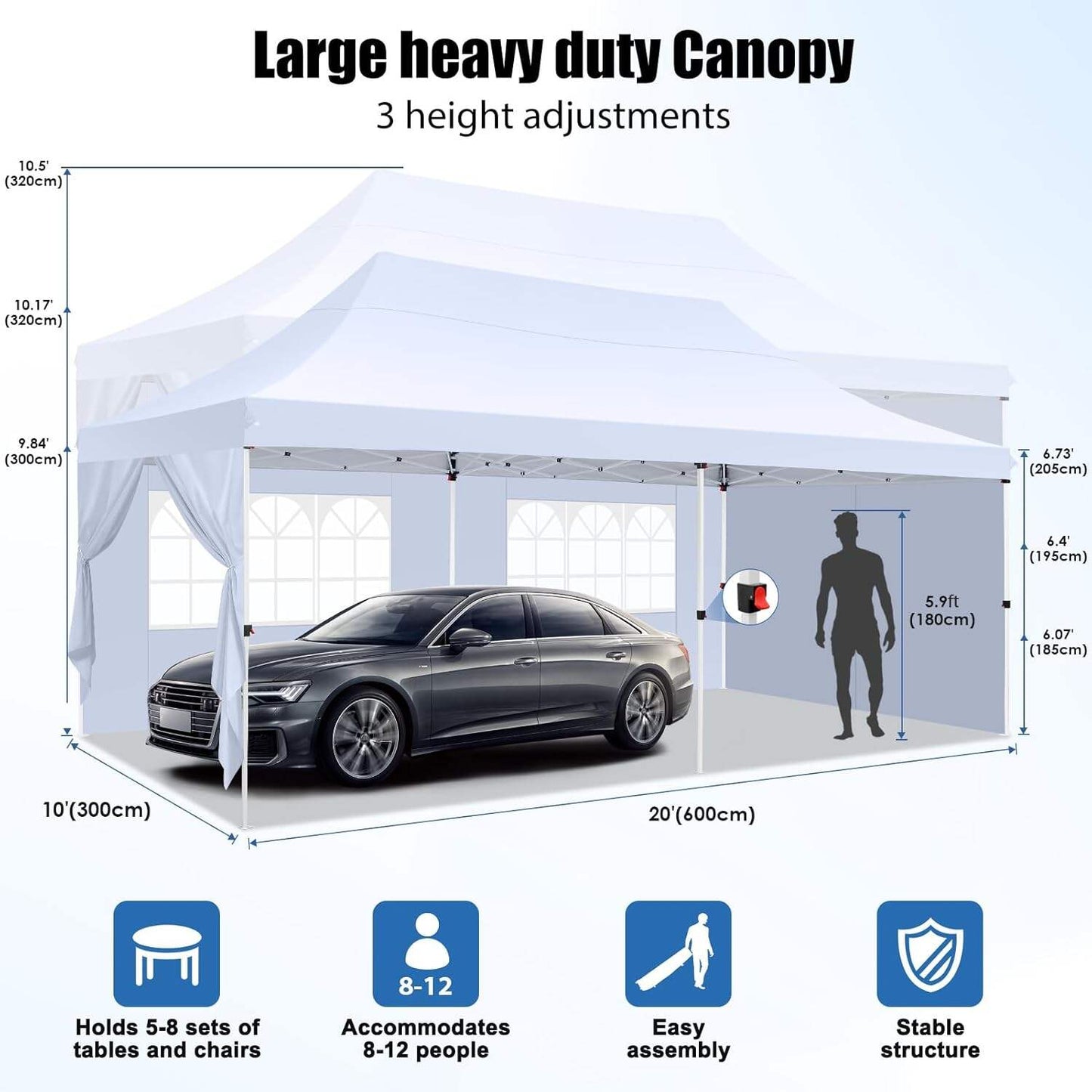 🔥[Hot sale]🔥10x20Pop up Canopy Tent with 6 sidewalls Commercial Heavy Duty Canopy UPF 50+ All Weather Waterproof Outdoor Wedding Party Tents mysite