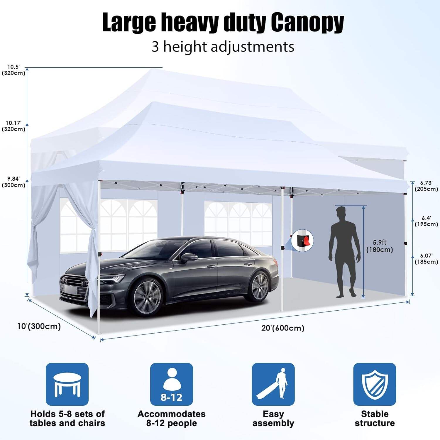 🔥[Hot sale]🔥10x20Pop up Canopy Tent with 6 sidewalls Commercial Heavy Duty Canopy UPF 50+ All Weather Waterproof Outdoor Wedding Party Tents mysite
