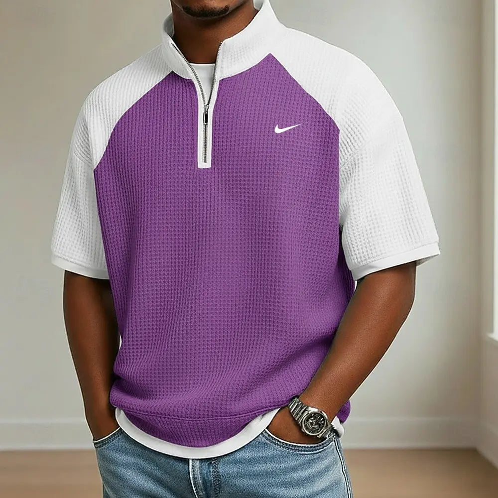 2026 Men's Waffle Knit Short-Sleeve Polo Shirt mySite