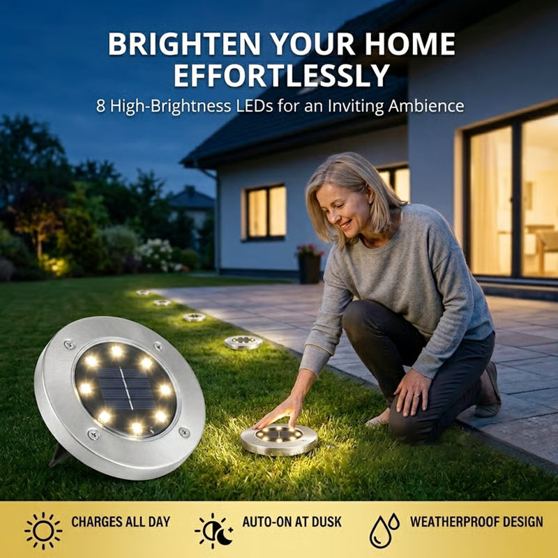 ☀️ Solar Powered 8-LED Ground Lights | Outdoor Pathway Lighting Ggtt