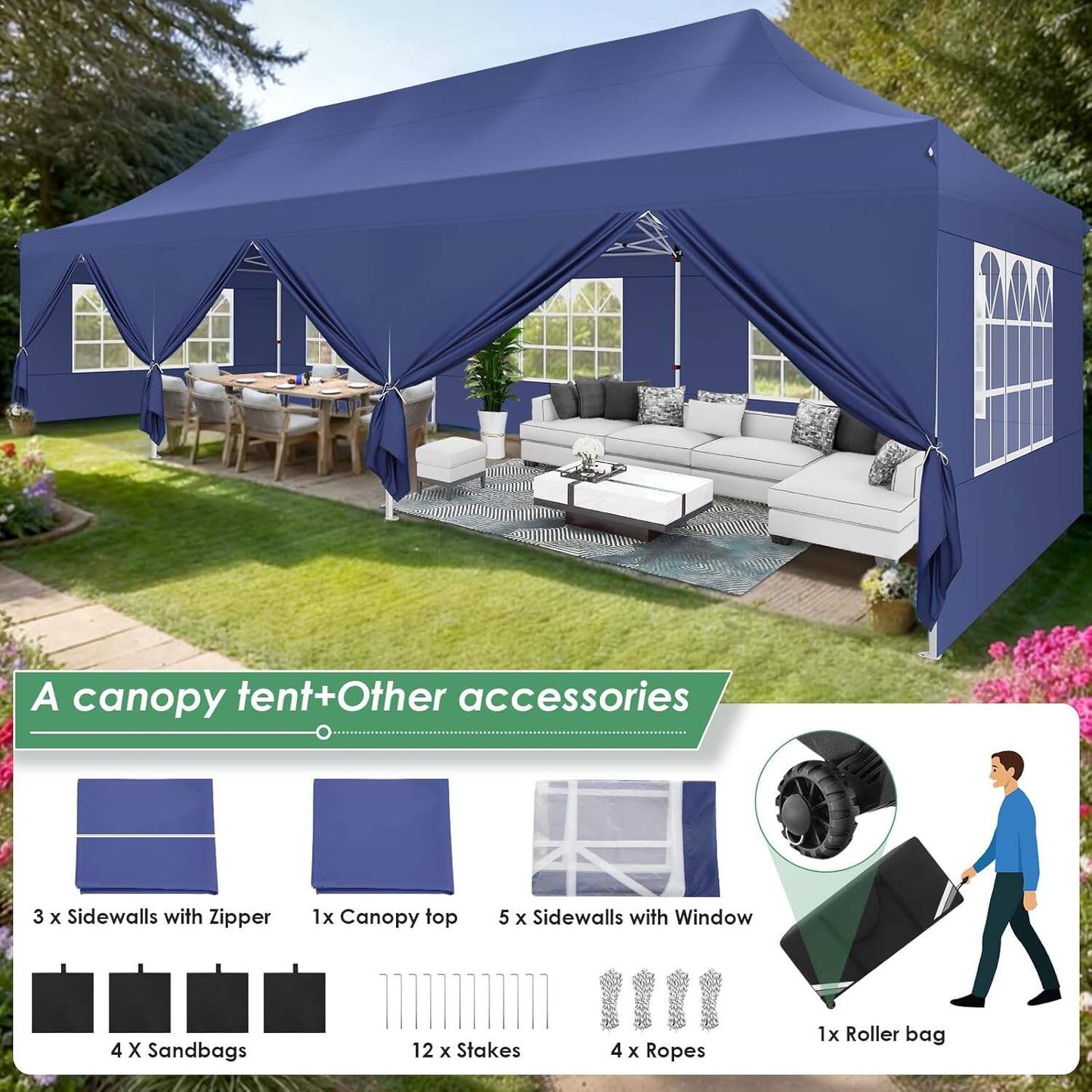 🔥[Hot sale]🔥10x20Pop up Canopy Tent with 6 sidewalls Commercial Heavy Duty Canopy UPF 50+ All Weather Waterproof Outdoor Wedding Party Tents mysite