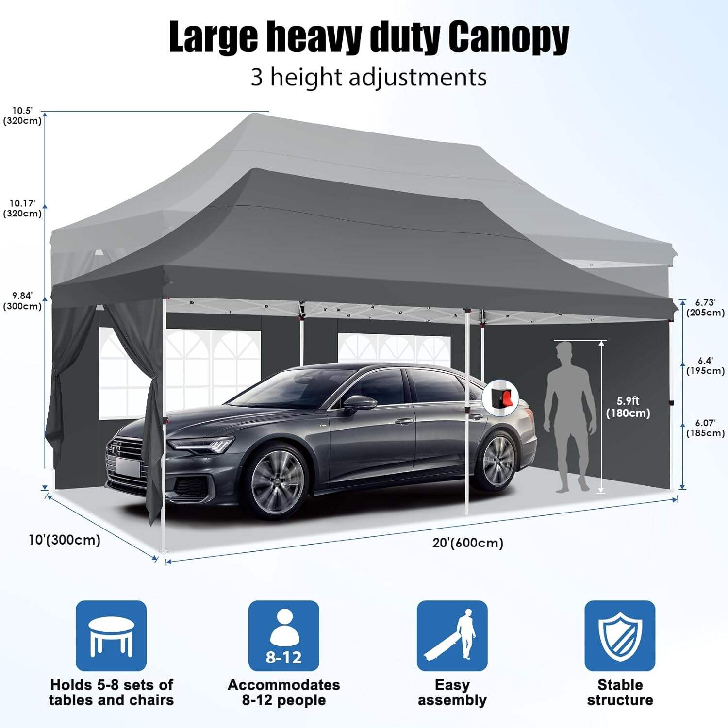 🔥[Hot sale]🔥10x20Pop up Canopy Tent with 6 sidewalls Commercial Heavy Duty Canopy UPF 50+ All Weather Waterproof Outdoor Wedding Party Tents mysite