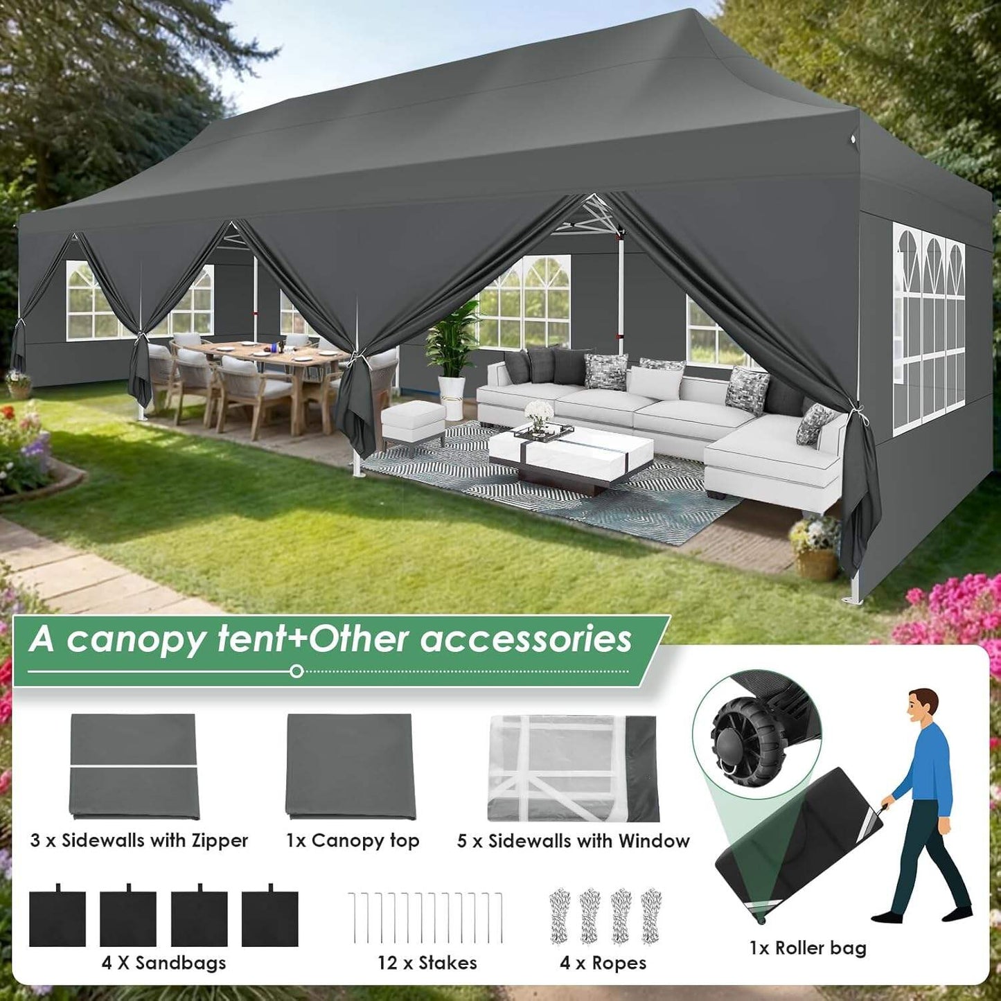 🔥[Hot sale]🔥10x20Pop up Canopy Tent with 6 sidewalls Commercial Heavy Duty Canopy UPF 50+ All Weather Waterproof Outdoor Wedding Party Tents mysite