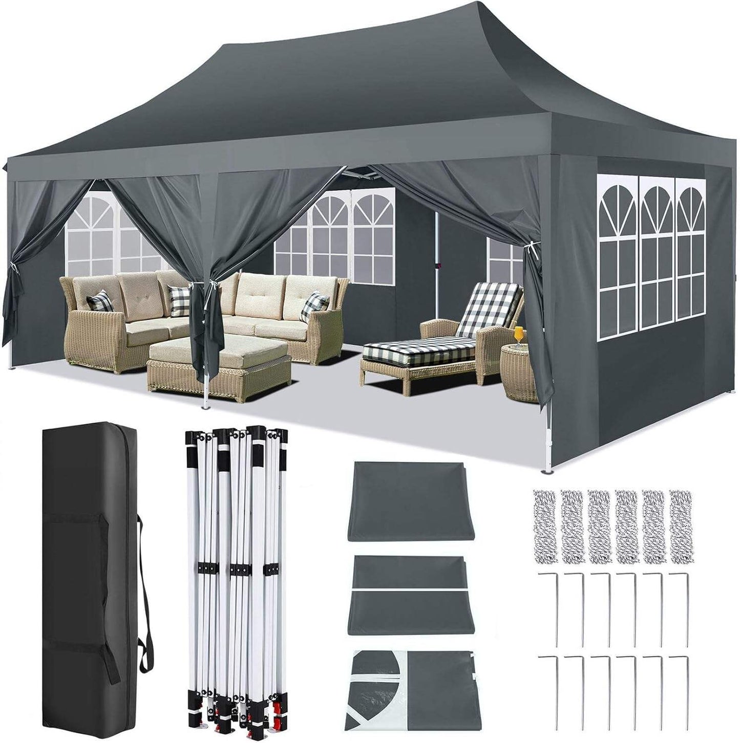 🔥[Hot sale]🔥10x20Pop up Canopy Tent with 6 sidewalls Commercial Heavy Duty Canopy UPF 50+ All Weather Waterproof Outdoor Wedding Party Tents mysite